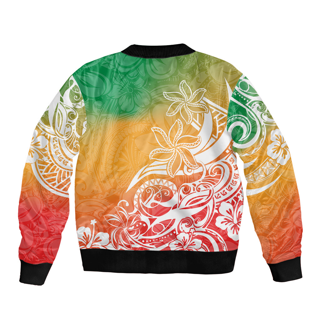 Polynesian Sunset Plumeria Sleeve Zip Bomber Jacket Pacific Island Tribal Reggae Style - Wonder Print Shop
