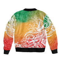 Polynesian Sunset Plumeria Sleeve Zip Bomber Jacket Pacific Island Tribal Reggae Style - Wonder Print Shop