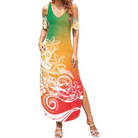 Polynesian Sunset Plumeria Summer Maxi Dress Pacific Island Tribal Reggae Style - Wonder Print Shop