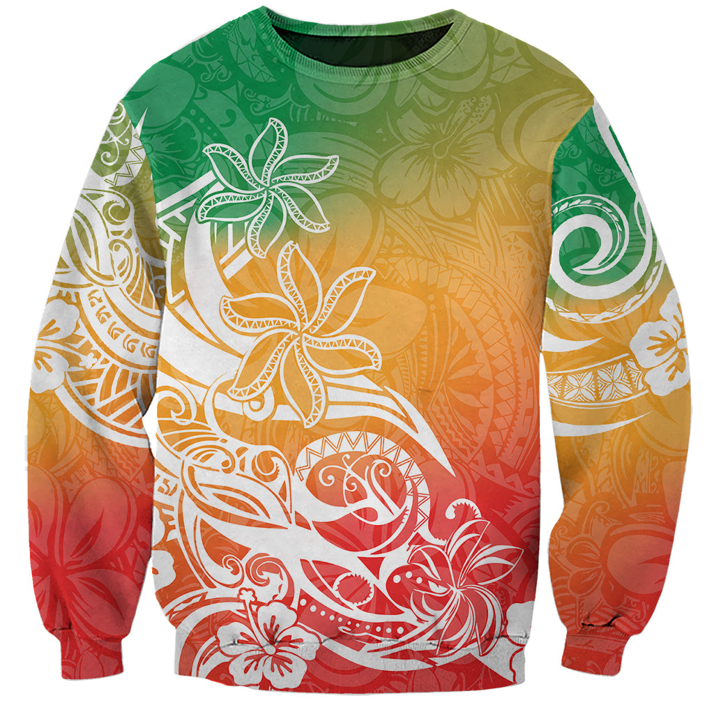 Polynesian Sunset Plumeria Sweatshirt Pacific Island Tribal Reggae Style - Wonder Print Shop