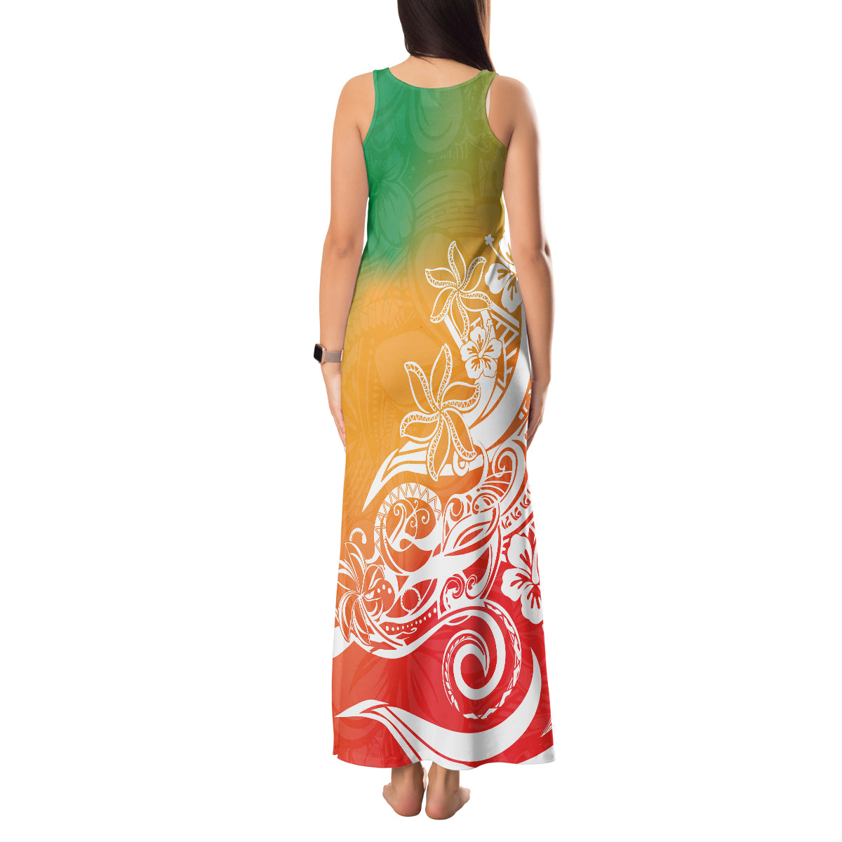 Polynesian Sunset Plumeria Tank Maxi Dress Pacific Island Tribal Reggae Style - Wonder Print Shop