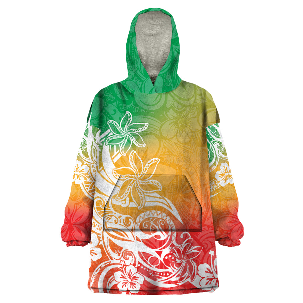 Polynesian Sunset Plumeria Wearable Blanket Hoodie Pacific Island Tribal Reggae Style - Wonder Print Shop