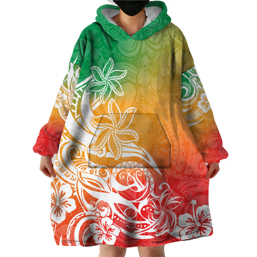 Polynesian Sunset Plumeria Wearable Blanket Hoodie Pacific Island Tribal Reggae Style - Wonder Print Shop