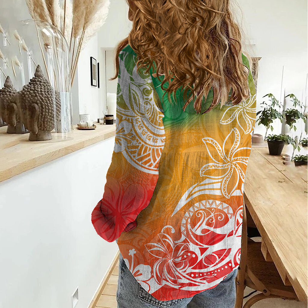 Polynesian Sunset Plumeria Women Casual Shirt Pacific Island Tribal Reggae Style - Wonder Print Shop