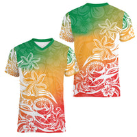 Polynesian Sunset Plumeria Women V Neck T Shirt Pacific Island Tribal Reggae Style - Wonder Print Shop