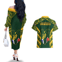South Africa Rugby Couples Matching Off The Shoulder Long Sleeve Dress and Hawaiian Shirt Bokke Champions Kente Pattern LT9 - Wonder Print Shop