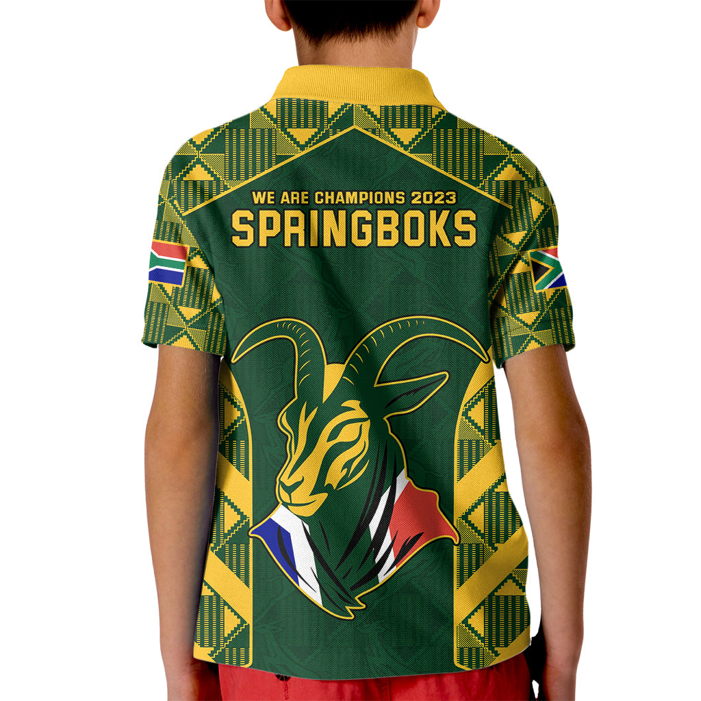 South Africa Rugby Kid Polo Shirt Bokke Champions Kente Pattern - Wonder Print Shop