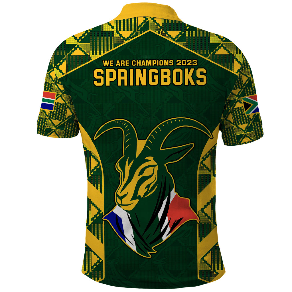 South Africa Rugby Polo Shirt Bokke Champions Kente Pattern - Wonder Print Shop