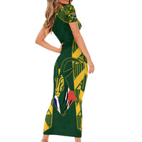 South Africa Rugby Short Sleeve Bodycon Dress Bokke Champions Kente Pattern - Wonder Print Shop