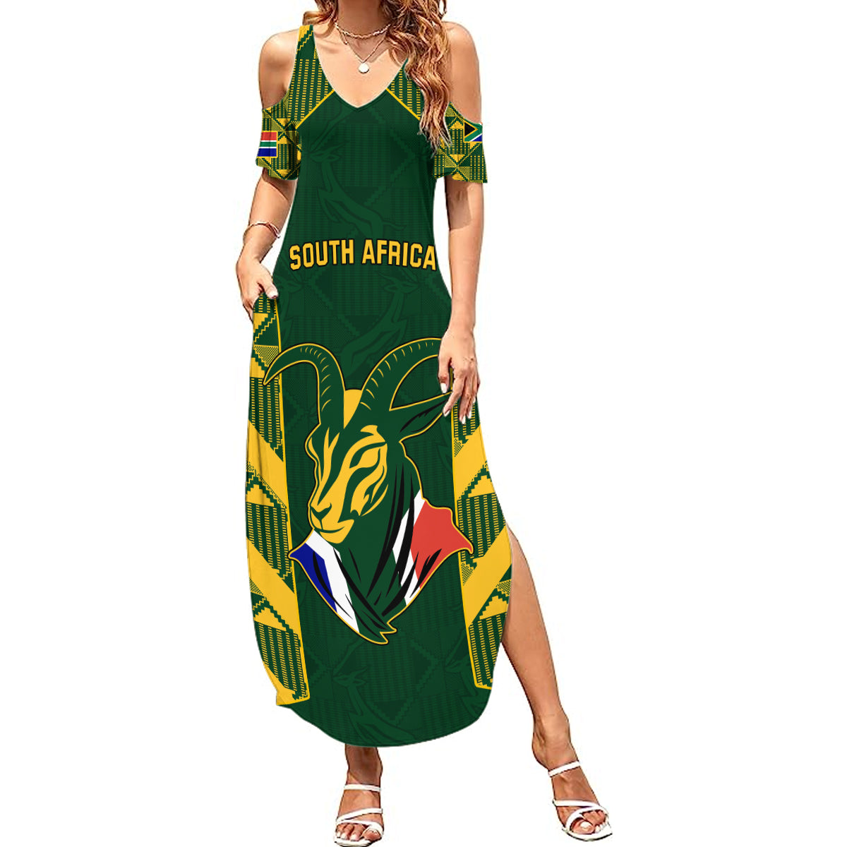 South Africa Rugby Summer Maxi Dress Bokke Champions Kente Pattern - Wonder Print Shop