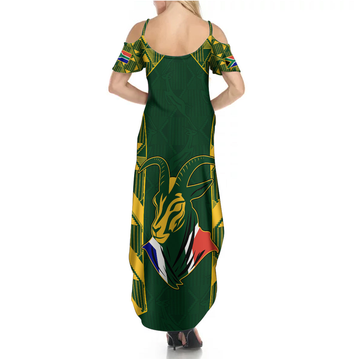 South Africa Rugby Summer Maxi Dress Bokke Champions Kente Pattern - Wonder Print Shop