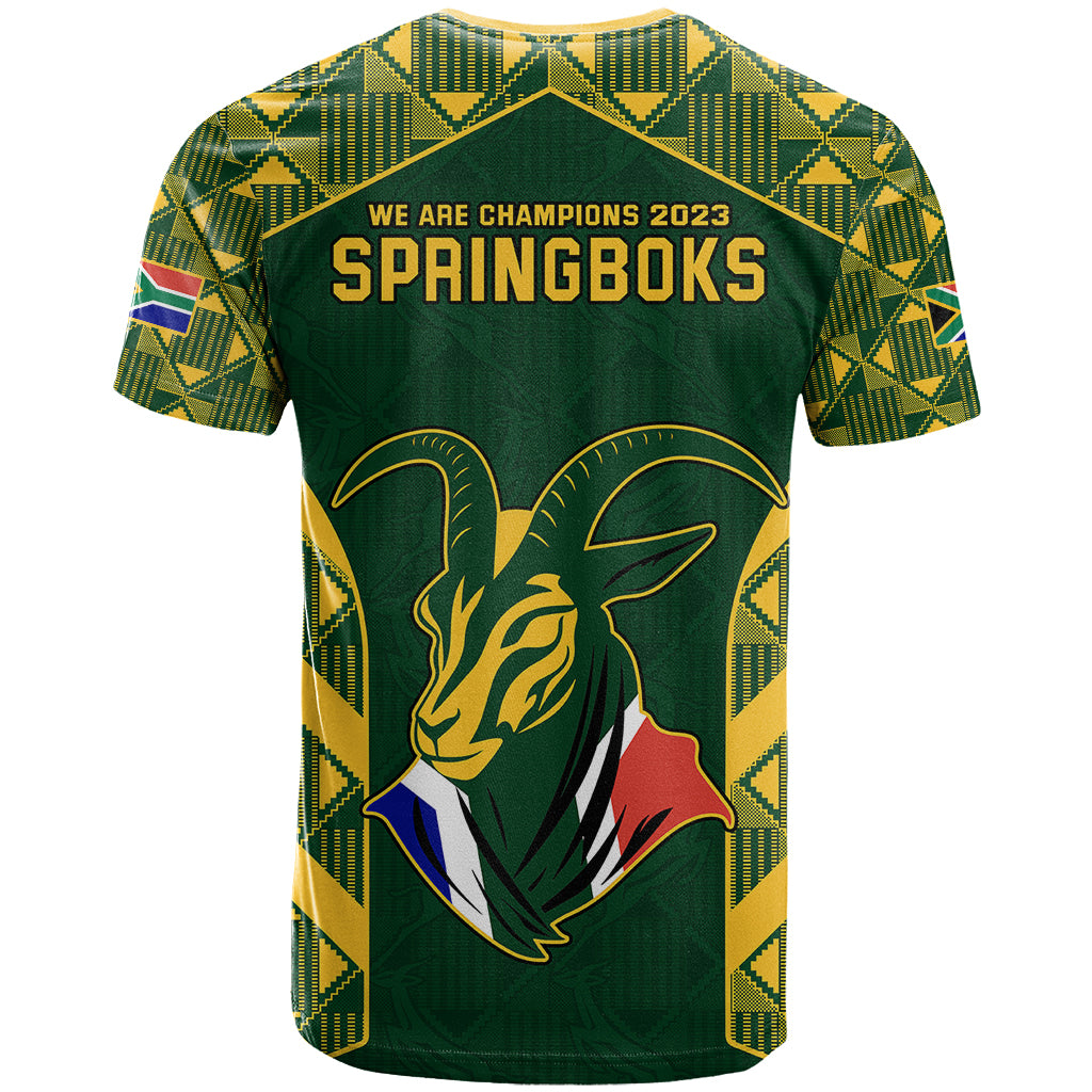 South Africa Rugby T Shirt Bokke Champions Kente Pattern - Wonder Print Shop