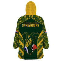 South Africa Rugby Wearable Blanket Hoodie Bokke Champions Kente Pattern - Wonder Print Shop