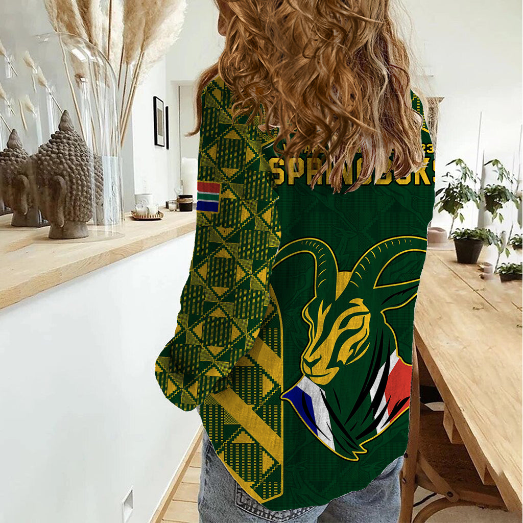 South Africa Rugby Women Casual Shirt Bokke Champions Kente Pattern - Wonder Print Shop