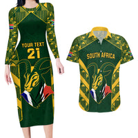 Custom South Africa Rugby Couples Matching Long Sleeve Bodycon Dress and Hawaiian Shirt Bokke Champions Kente Pattern LT9 - Wonder Print Shop