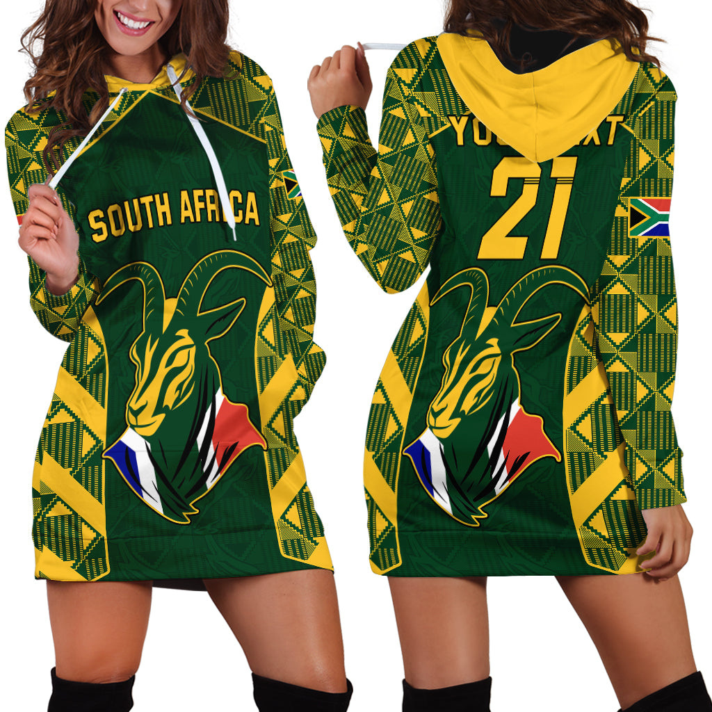Custom South Africa Rugby Hoodie Dress Bokke Champions Kente Pattern - Wonder Print Shop