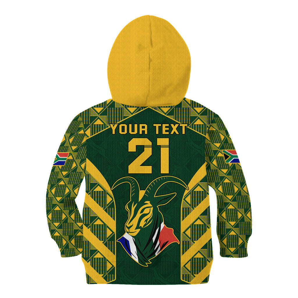 Custom South Africa Rugby Kid Hoodie Bokke Champions Kente Pattern - Wonder Print Shop