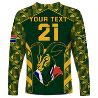 Custom South Africa Rugby Long Sleeve Shirt Bokke Champions Kente Pattern - Wonder Print Shop