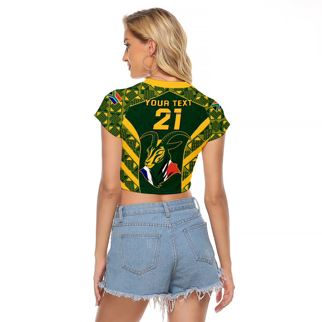 Custom South Africa Rugby Raglan Cropped T Shirt Bokke Champions Kente Pattern - Wonder Print Shop