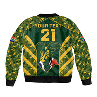 Custom South Africa Rugby Sleeve Zip Bomber Jacket Bokke Champions Kente Pattern - Wonder Print Shop