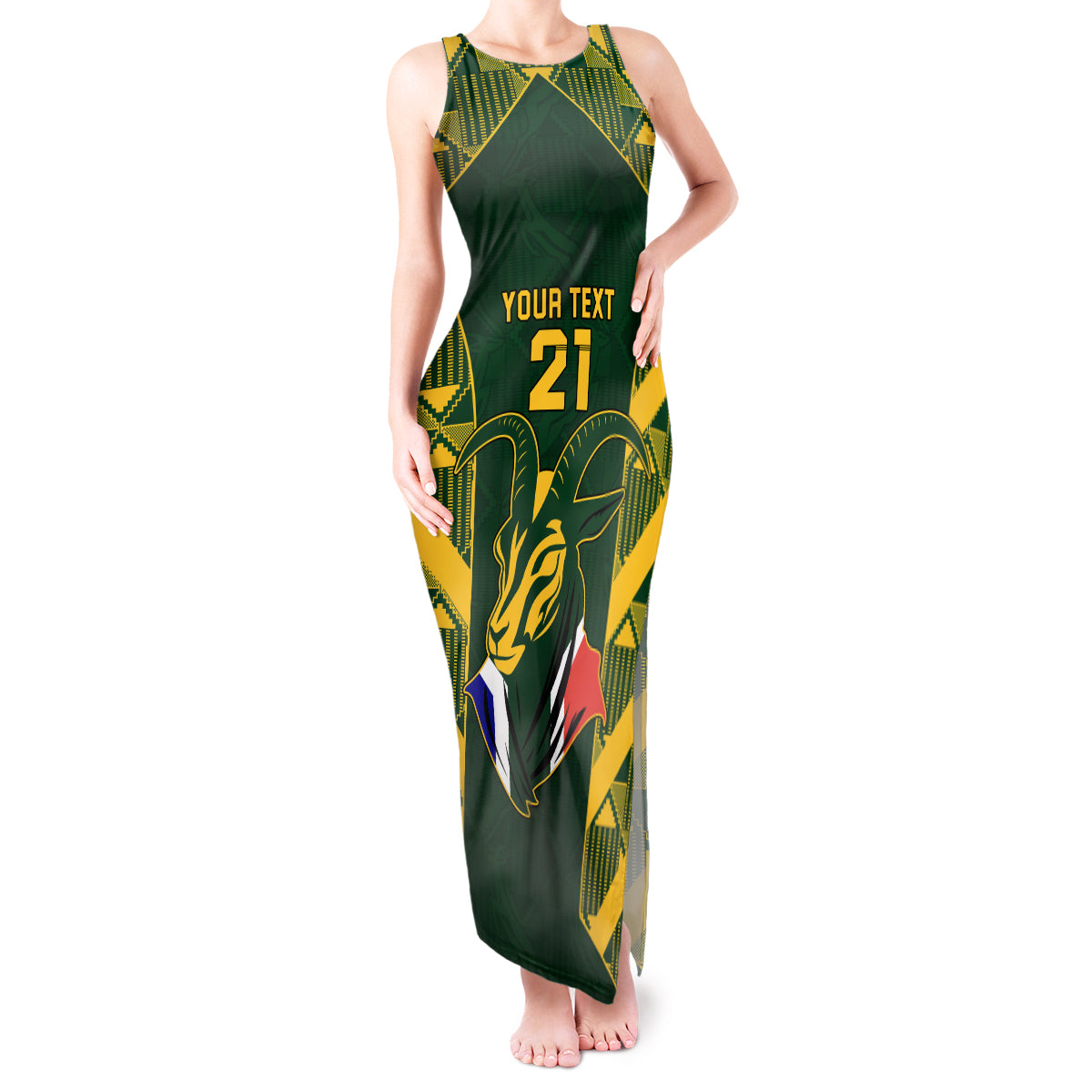 Custom South Africa Rugby Tank Maxi Dress Bokke Champions Kente Pattern - Wonder Print Shop