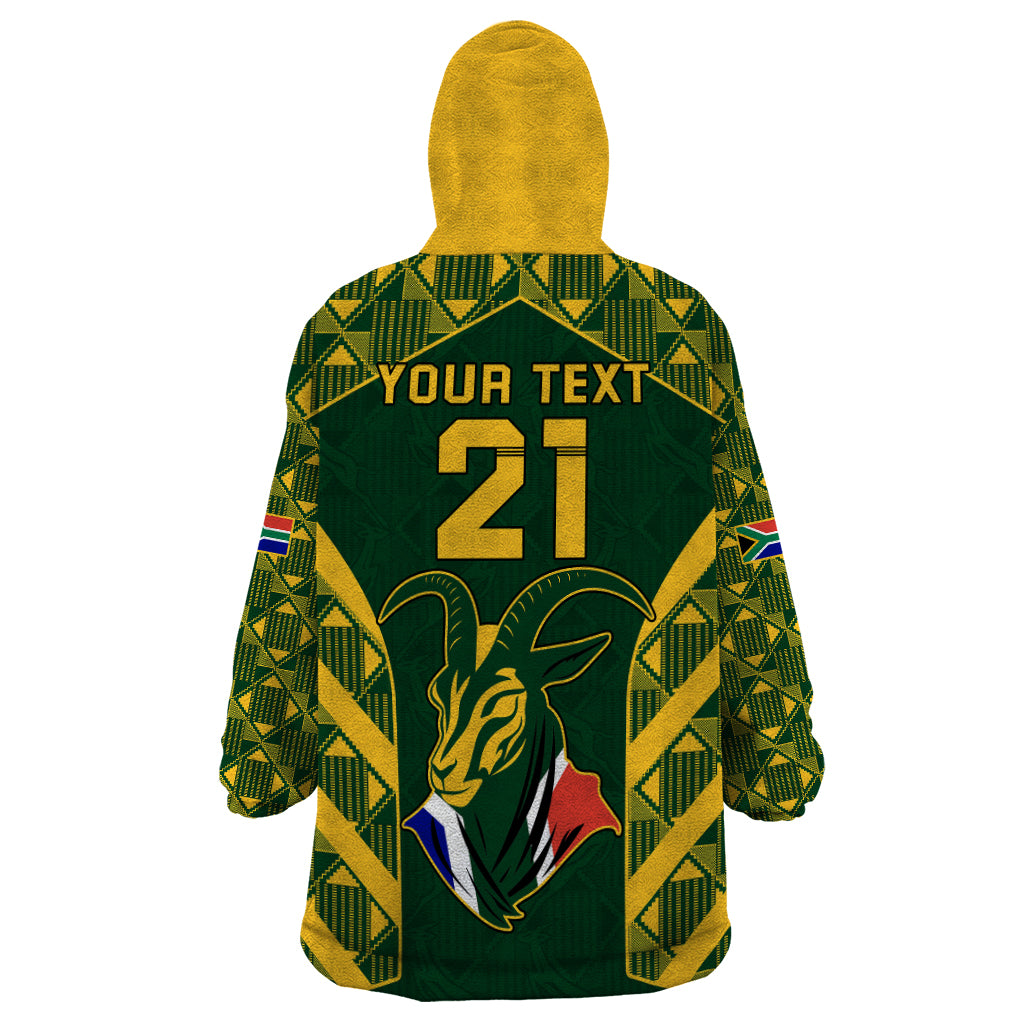 Custom South Africa Rugby Wearable Blanket Hoodie Bokke Champions Kente Pattern - Wonder Print Shop