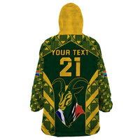 Custom South Africa Rugby Wearable Blanket Hoodie Bokke Champions Kente Pattern - Wonder Print Shop