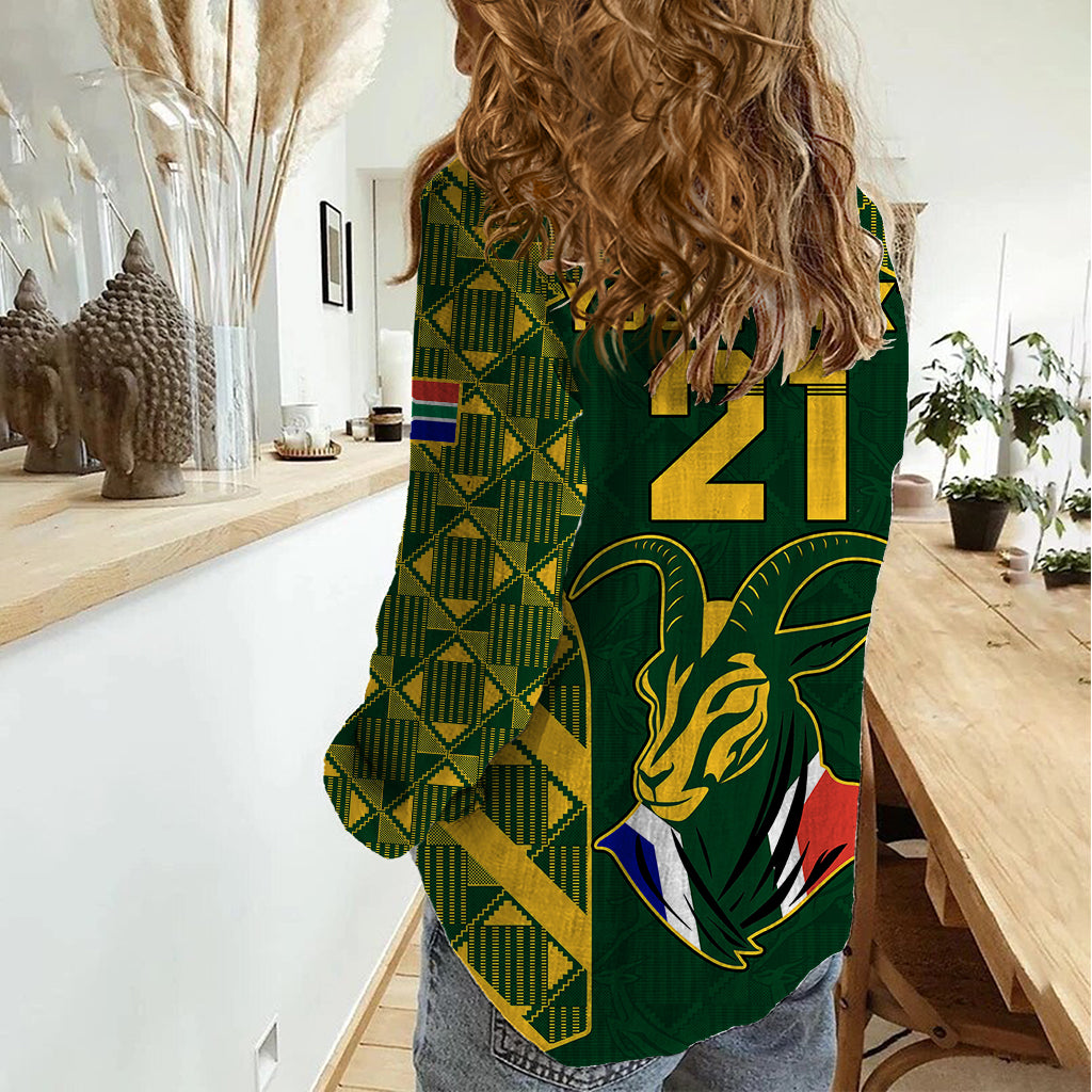 Custom South Africa Rugby Women Casual Shirt Bokke Champions Kente Pattern - Wonder Print Shop