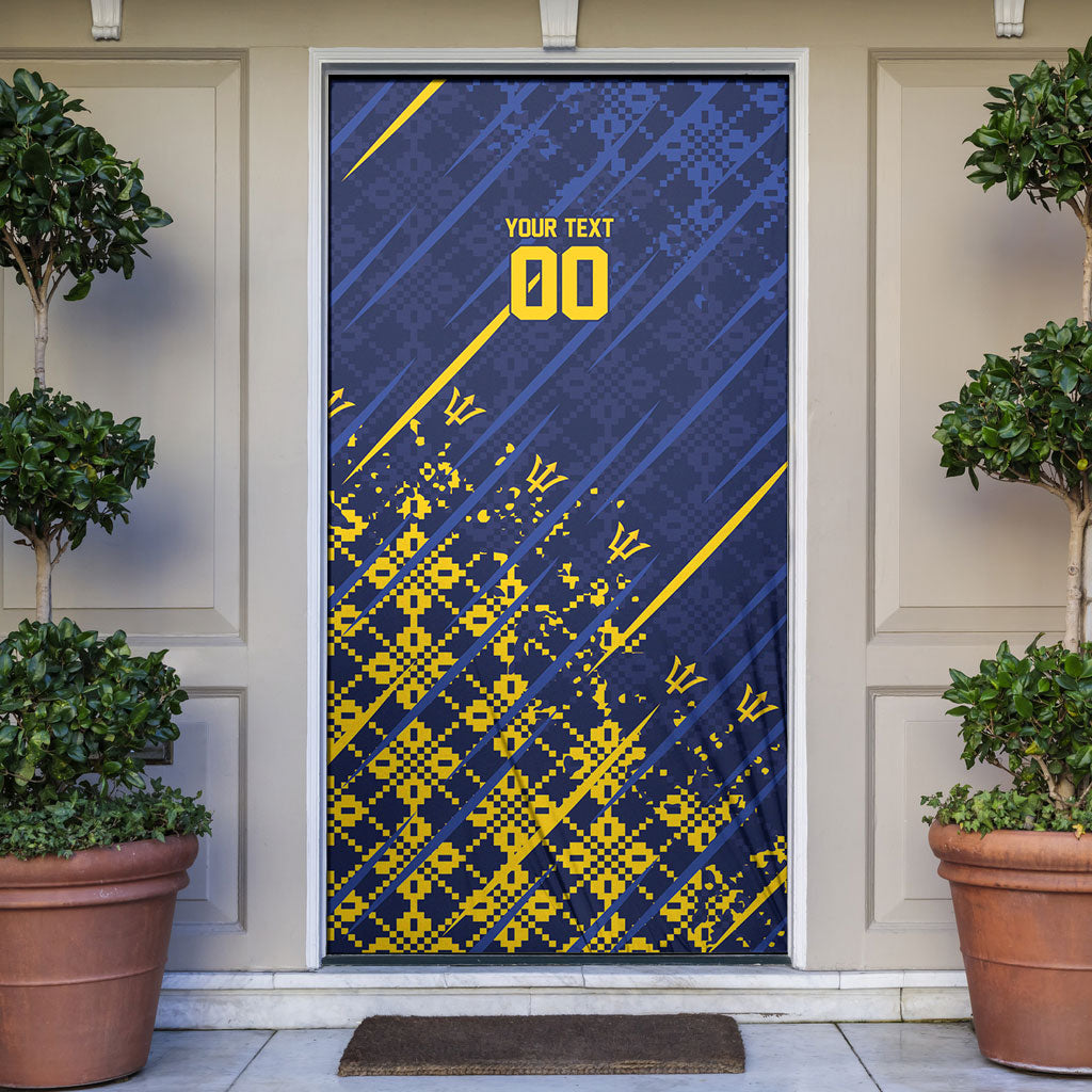 Caribbean Cricket Custom Barbados Door Cover Blue Bajan Broken Trident