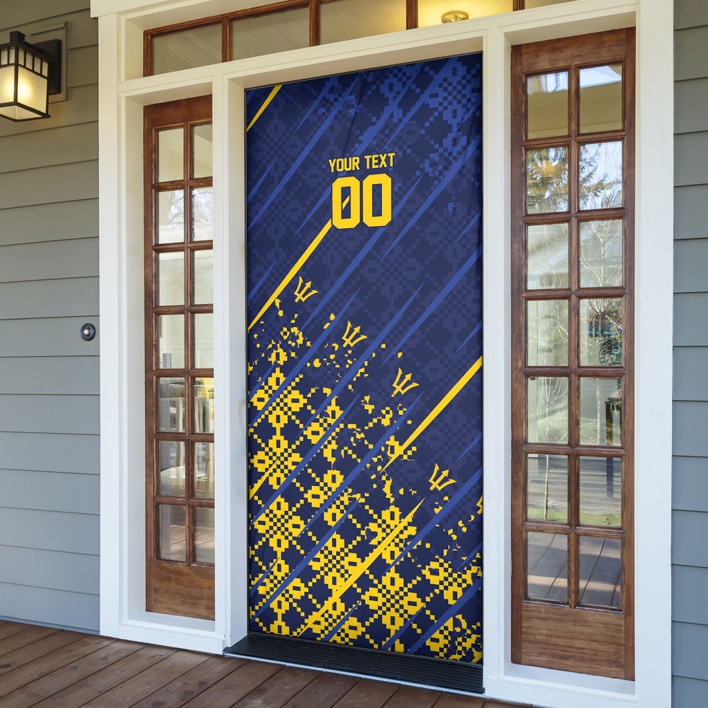 Caribbean Cricket Custom Barbados Door Cover Blue Bajan Broken Trident