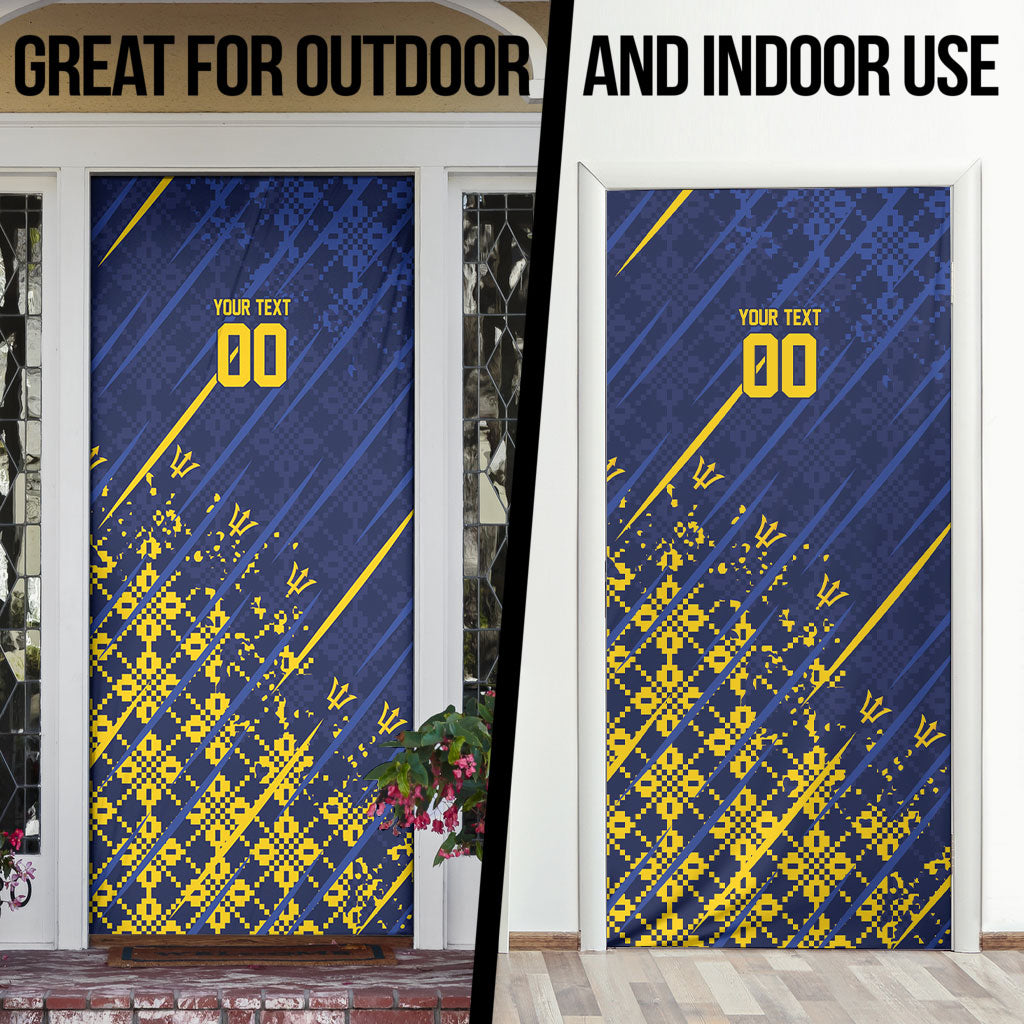Caribbean Cricket Custom Barbados Door Cover Blue Bajan Broken Trident