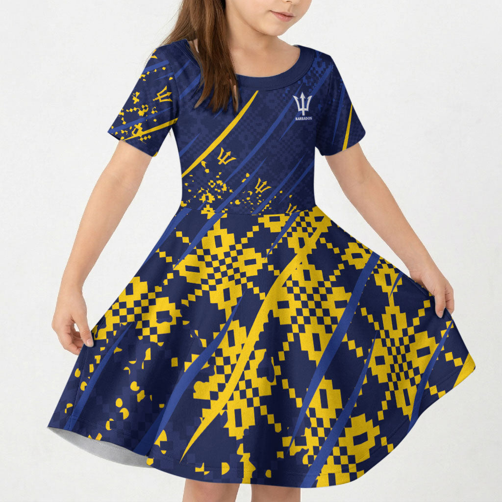Caribbean Cricket Custom Barbados Kid Short Sleeve Dress Blue Bajan Broken Trident