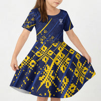 Caribbean Cricket Custom Barbados Kid Short Sleeve Dress Blue Bajan Broken Trident