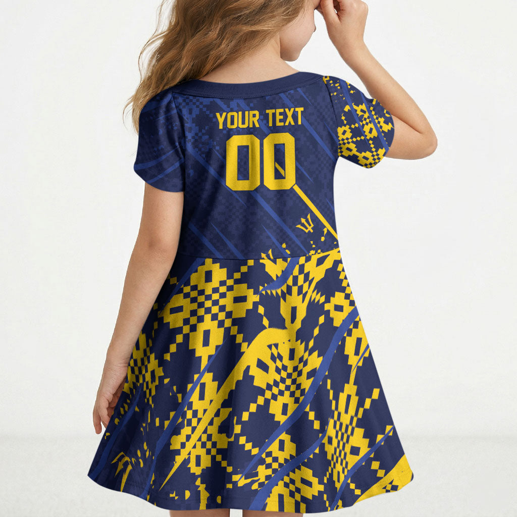 Caribbean Cricket Custom Barbados Kid Short Sleeve Dress Blue Bajan Broken Trident