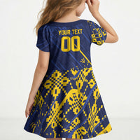 Caribbean Cricket Custom Barbados Kid Short Sleeve Dress Blue Bajan Broken Trident