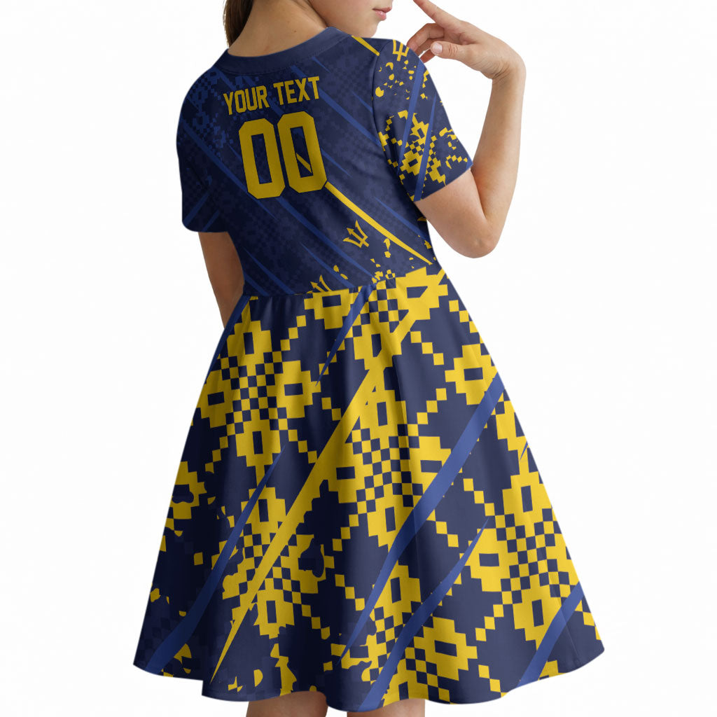 Caribbean Cricket Custom Barbados Kid Short Sleeve Dress Blue Bajan Broken Trident