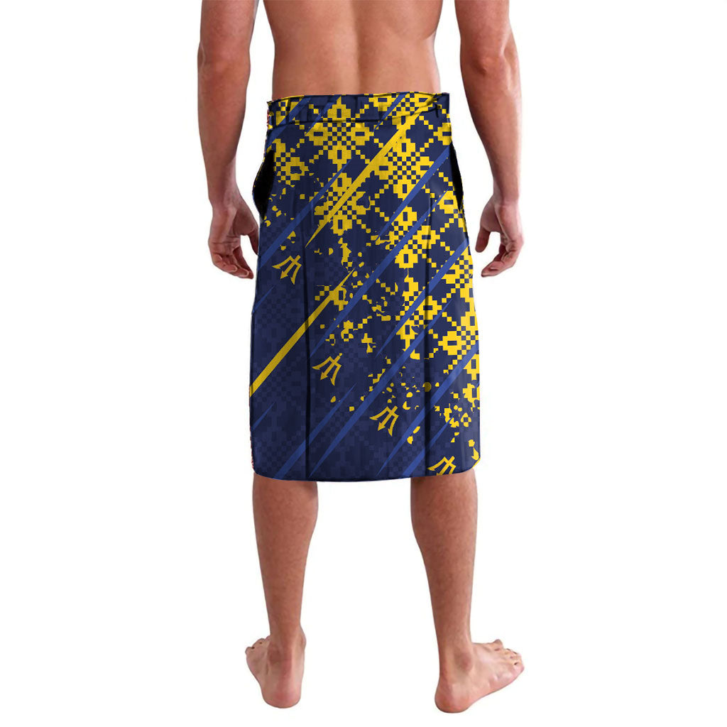 Caribbean Cricket Custom Barbados Lavalava Blue Bajan Broken Trident