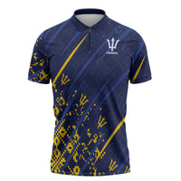 Caribbean Cricket Custom Barbados Zipper Polo Shirt Blue Bajan Broken Trident