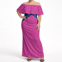 Caribbean Cricket Custom Barbados Off Shoulder Maxi Dress Pride of Barbados Pink Trident Edition