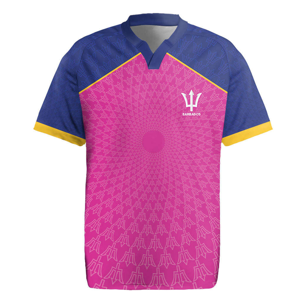 Caribbean Cricket Custom Barbados Rugby Jersey Pride of Barbados Pink Trident Edition