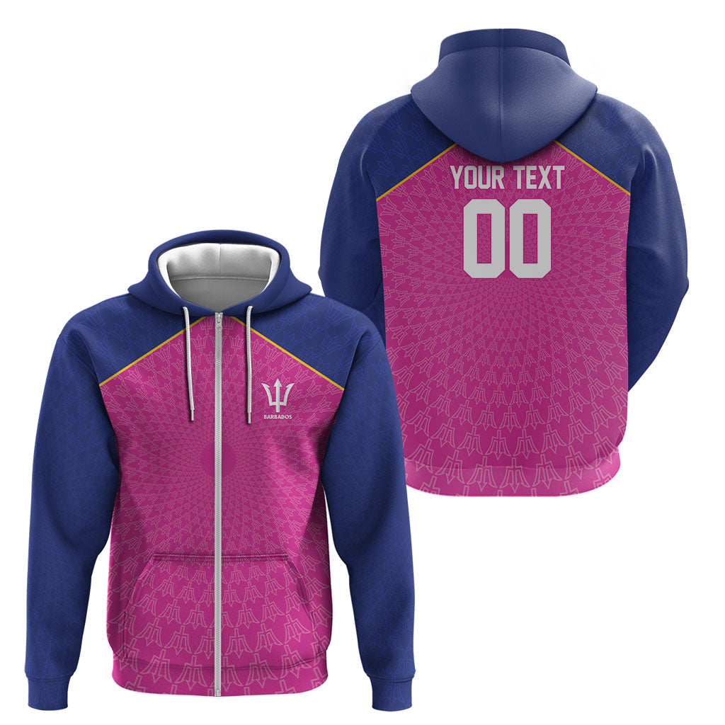 Caribbean Cricket Custom Barbados Zip Hoodie Pride of Barbados Pink Trident Edition