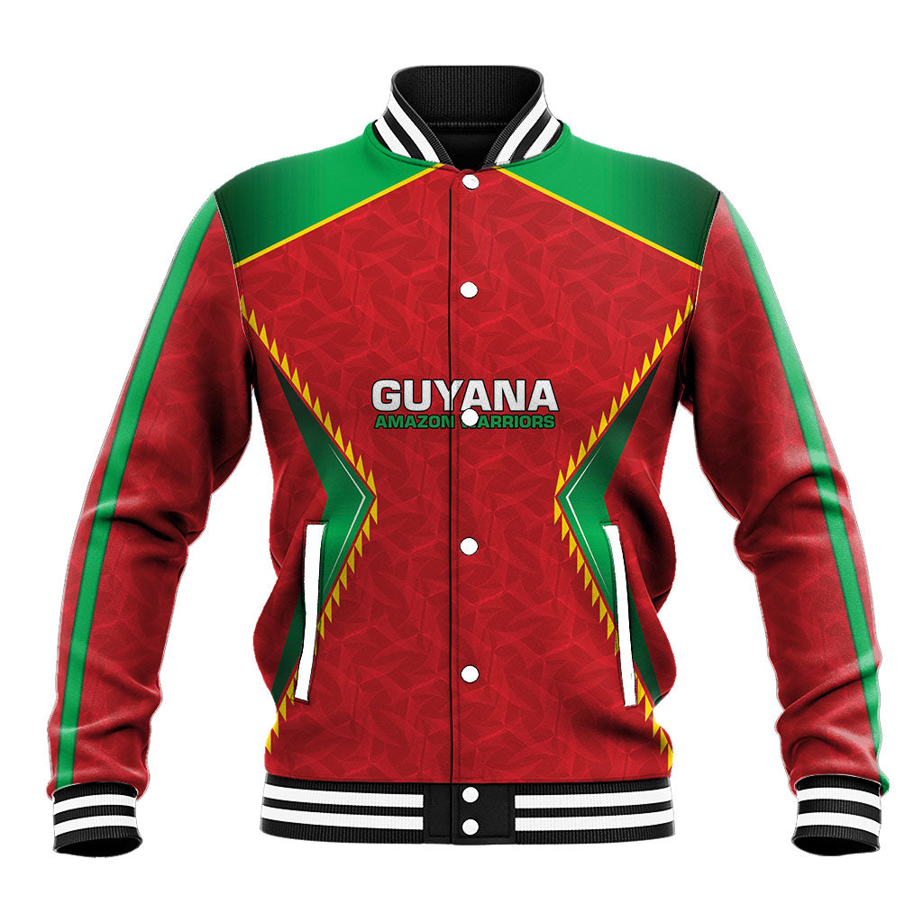 Caribbean Cricket Custom Guyana Baseball Jacket Warriors Rise Amazonian Geometry Motif