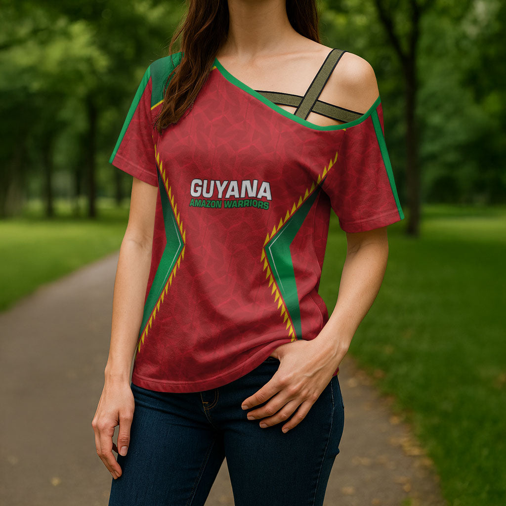 Caribbean Cricket Custom Guyana Cross Shoulder Shirt Warriors Rise Amazonian Geometry Motif