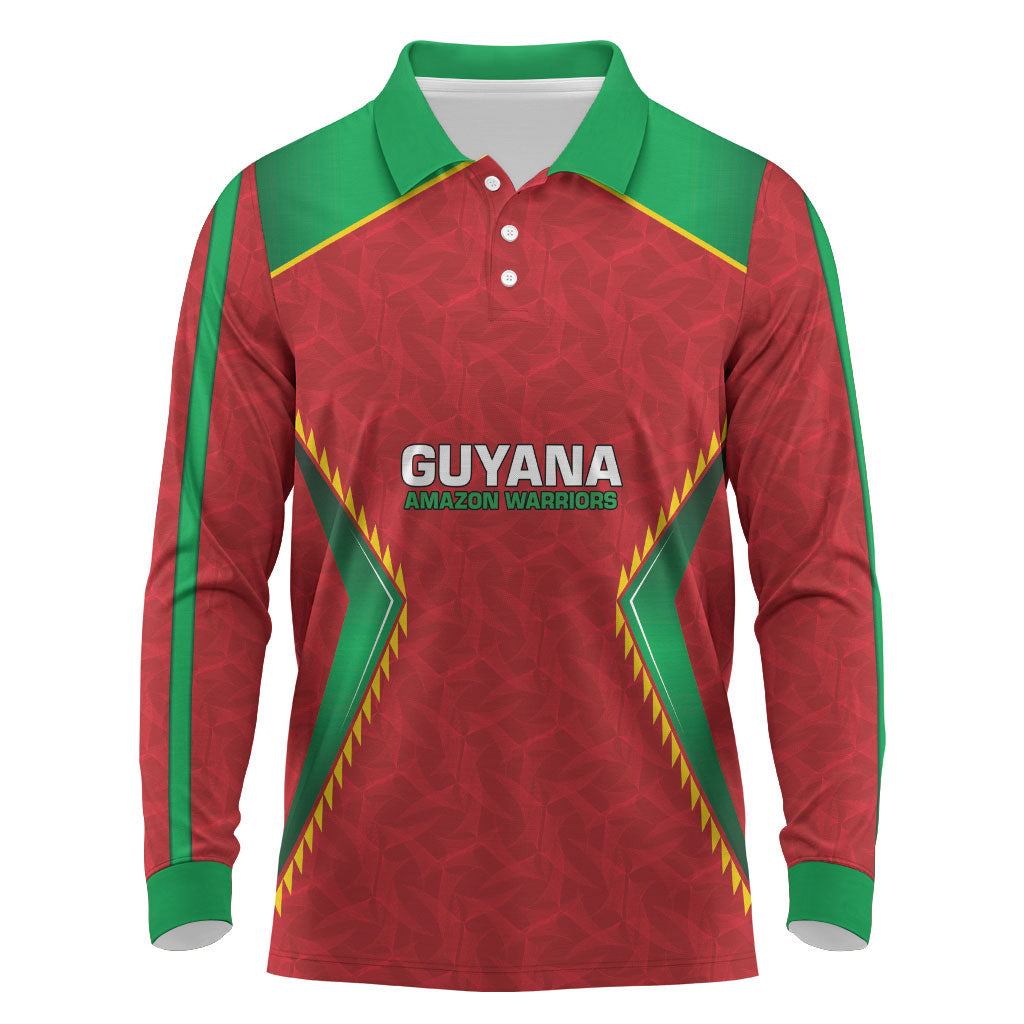 Caribbean Cricket Custom Guyana Long Sleeve Polo Shirt Warriors Rise Amazonian Geometry Motif