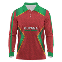 Caribbean Cricket Custom Guyana Long Sleeve Polo Shirt Warriors Rise Amazonian Geometry Motif