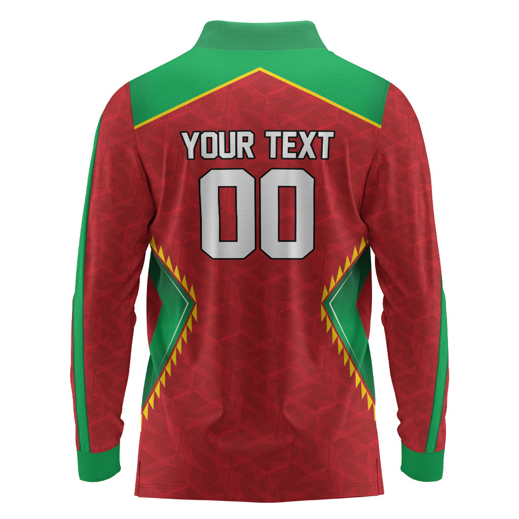 Caribbean Cricket Custom Guyana Long Sleeve Polo Shirt Warriors Rise Amazonian Geometry Motif