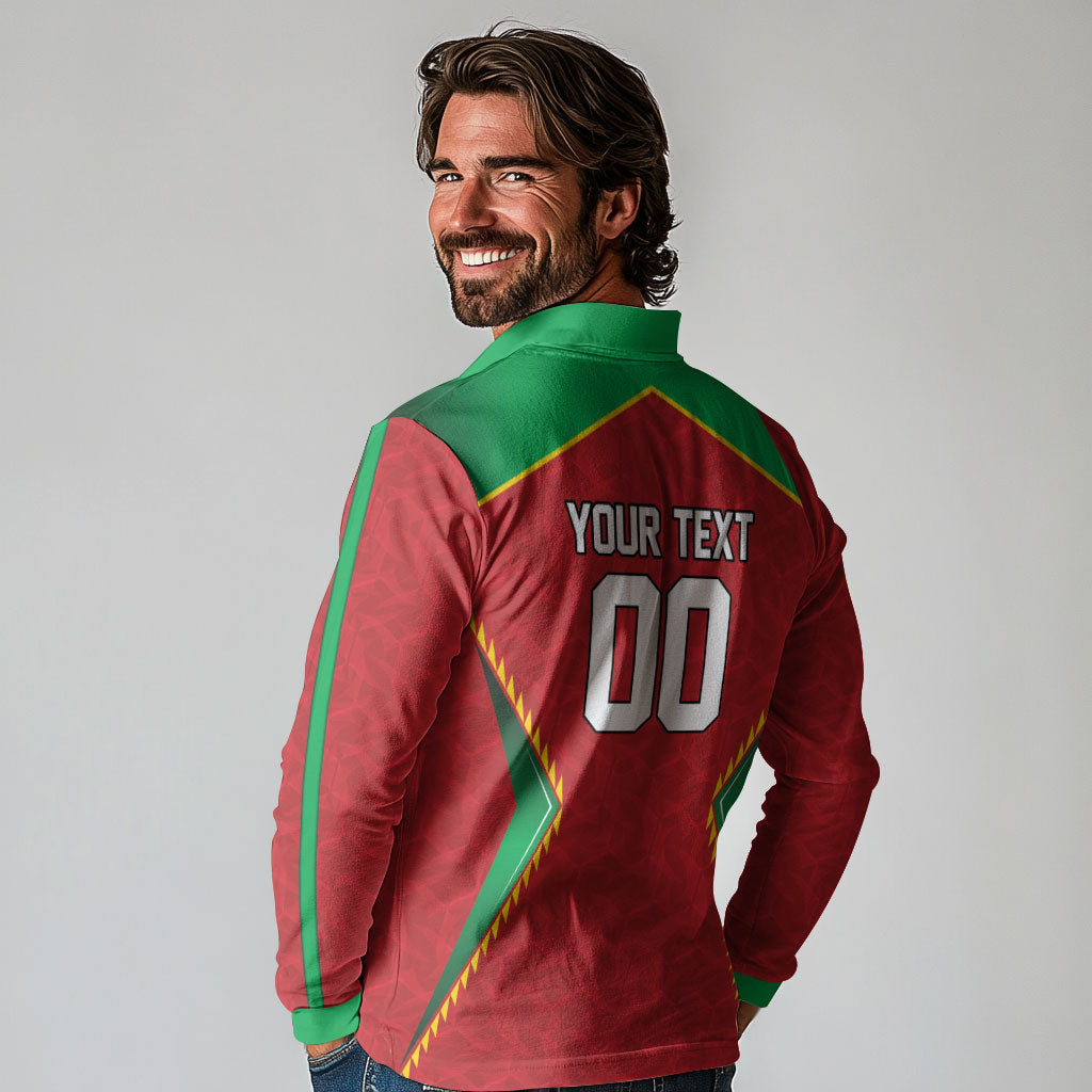 Caribbean Cricket Custom Guyana Long Sleeve Polo Shirt Warriors Rise Amazonian Geometry Motif
