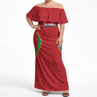 Caribbean Cricket Custom Guyana Off Shoulder Maxi Dress Warriors Rise Amazonian Geometry Motif