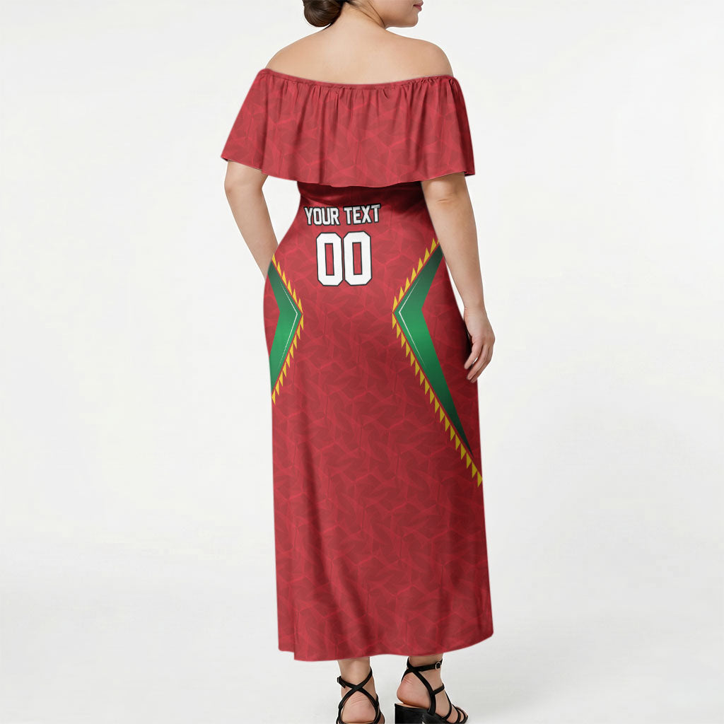 Caribbean Cricket Custom Guyana Off Shoulder Maxi Dress Warriors Rise Amazonian Geometry Motif