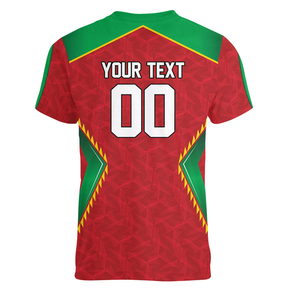 Caribbean Cricket Custom Guyana Women V-Neck T-Shirt Warriors Rise Amazonian Geometry Motif